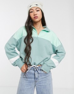 Короткий светло-бирюзовый свитшот со вставками колор блок Monki-Зеленый