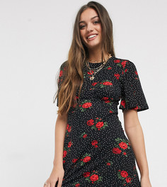 Платье мини с цветочным принтом New Look Petite-Черный