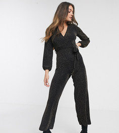 Комбинезон в горошек с длинными рукавами и запахом New Look Petite-Черный