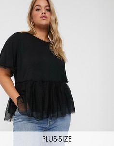 Черная футболка с баской New Look Curve-Черный