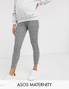 Брюки скинни в жаккардовую клетку ASOS DESIGN Maternity-Мульти