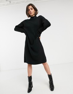 Черное вязаное платье миди с высоким воротником Topshop-Черный