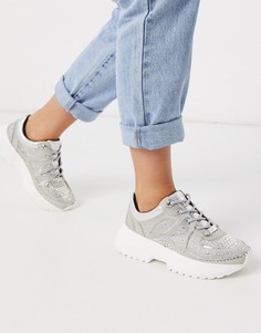 Серебристые кроссовки на массивной подошве River Island-Серебряный