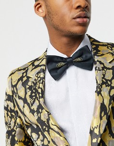 Черный атласный галстук-бабочка с золотистой отделкой ASOS DESIGN