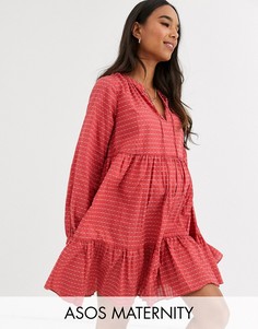 Фактурное ярусное платье-трапеция мини ASOS DESIGN Maternity-Красный