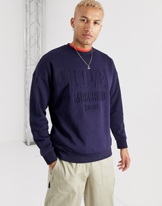 Свитер с тисненым логотипом Love Moschino-Темно-синий