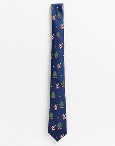 Темно-синий новогодний узкий галстук ASOS DESIGN