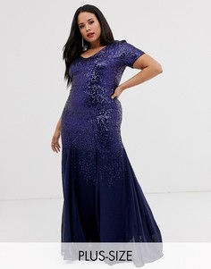 Шифоновое платье макси с короткими рукавами и пайетками City Goddess Plus-Темно-синий