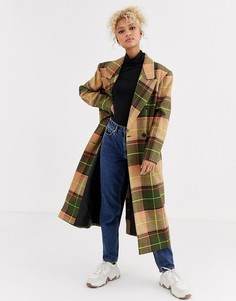 Пальто макси в клетку ASOS DESIGN-Мульти