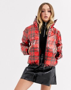 Блестящая дутая куртка в клетку Juicy Couture-Красный