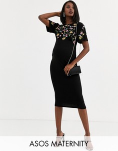 Платье миди с вышивкой ASOS DESIGN Maternity-Черный