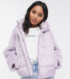 Лавандовая дутая куртка со вставками из искусственного меха ASOS DESIGN Petite-Фиолетовый