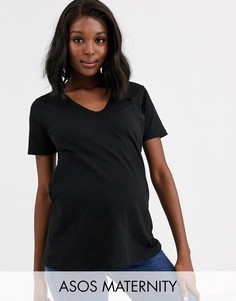 Черная футболка с V-образным вырезом ASOS DESIGN Maternity-Черный