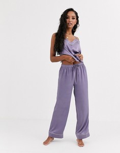 Атласные пижамные брюки с серебристым кантом ASOS DESIGN-Фиолетовый