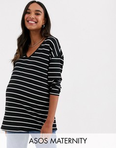 Свободная футболка в полоску с длинными рукавами ASOS DESIGN Maternity-Мульти