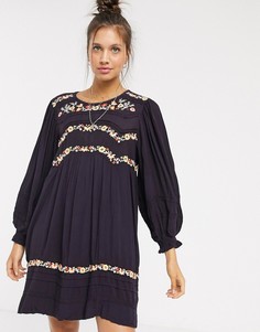 Платье с вышивкой Free People-Фиолетовый