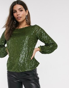 Зеленая блузка с пайетками River Island-Зеленый