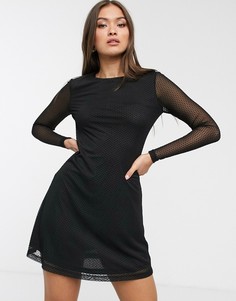Черное платье мини в горошек с длинными рукавами Stradivarius-Черный