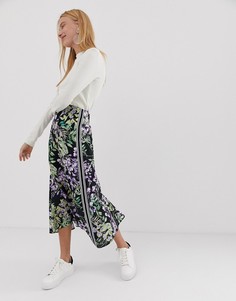 Юбка миди с цветочным принтом и контрастной отделкой ASOS DESIGN-Мульти