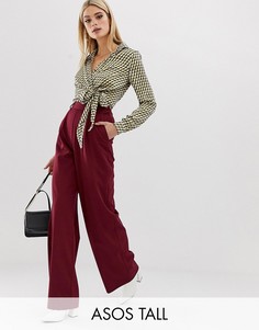 Брюки с широкими штанинами и складками ASOS DESIGN Tall-Красный