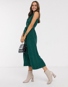 Зеленое вельветовое платье-рубашка миди ASOS DESIGN-Зеленый
