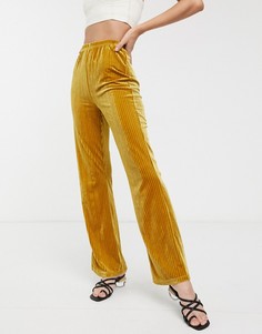 Бархатные брюки с широкими штанинами в рубчик Glamorous-Желтый