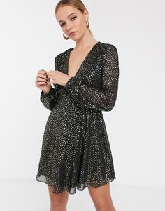 Платье в золотистый горошек с длинными рукавами Glamorous-Черный