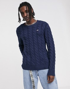 Темно-синий вязаный джемпер с узором \"косичка\" и маленьким логотипом Tommy Jeans