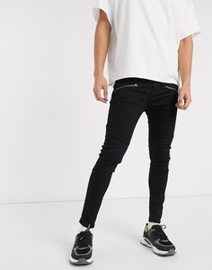 Супероблегающие эластичные джинсы в байкерском стиле с молниями ASOS DESIGN-Черный