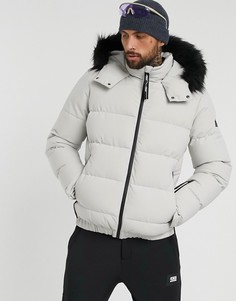 Дутая лыжная куртка с меховой отделкой ASOS 4505-Серый