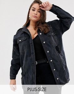 Черная джинсовая oversize-куртка с рваной отделкой Missguided Plus-Черный