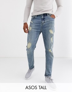Светло-синие джинсы-морковки с рваной отделкой ASOS DESIGN Tall-Синий