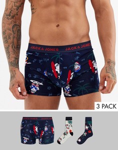 Новогодний набор из боксеров-брифов и носков Jack & Jones-Темно-синий