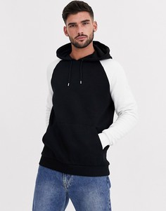 Худи черного цвета с белыми рукавами реглан ASOS DESIGN-Черный