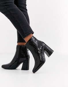 Черные ботильоны на каблуке с крокодиловым рисунком New Look-Черный