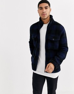 Куртка из искусственного меха в клетку на молнии Brave Soul-Темно-синий