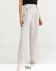 Светло-бежевые брюки с широкими штанинами и поясом ASOS DESIGN Tall-Светло-бежевый
