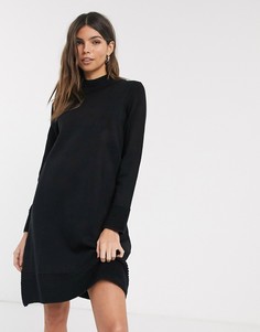 Трикотажное платье в рубчик с высоким воротом Esprit-Черный