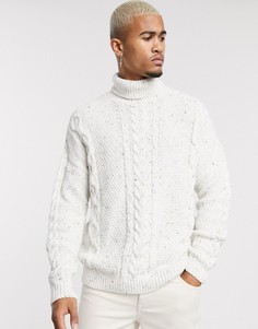 Белый джемпер крупной вязки с косами и разноцветными непсами ASOS DESIGN-Бежевый