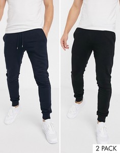 Набор из 2 облегающих джоггеров (черные/темно-синие) ASOS DESIGN-Мульти