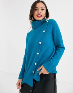 Бирюзовый oversize-джемпер с высоким воротником и пуговицами Morgan-Синий