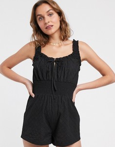 Черный пляжный ромпер с вышивкой ришелье Fashion Union