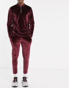 Бордовые велюровые джоггеры скинни от комплекта ASOS DESIGN-Красный
