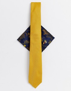 Комплект с галстуком горчичного цвета и темно-синим платком для пиджака Burton Menswear-Желтый