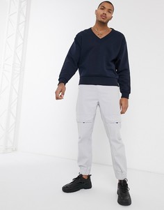 Темно-синий oversize-свитшот с глубоким V-образным вырезом ASOS DESIGN