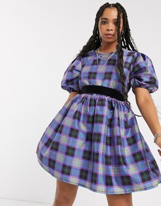 Свободное платье в клетку тартан с бархатным поясом Milk It vintage-Красный