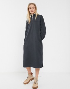 Серое трикотажное платье миди с молнией Monki-Серый