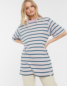 Свободное платье-футболка в разноцветную полоску Monki-Мульти