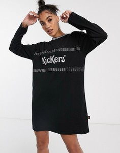 Свободное платье-лонгслив с логотипом Kickers-Черный