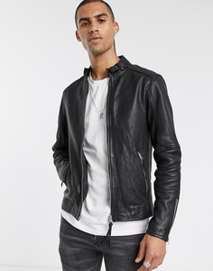 Черная кожаная куртка узкого кроя на молнии AllSaints-Черный
